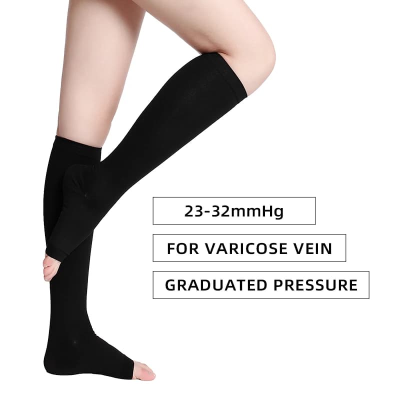Legbeauty 23-32mmHg Calze a compressione medica Donna Punta aperta Elastico per allattamento Pressione Calzini per polpacci Sonno Vena varicosa Trattare