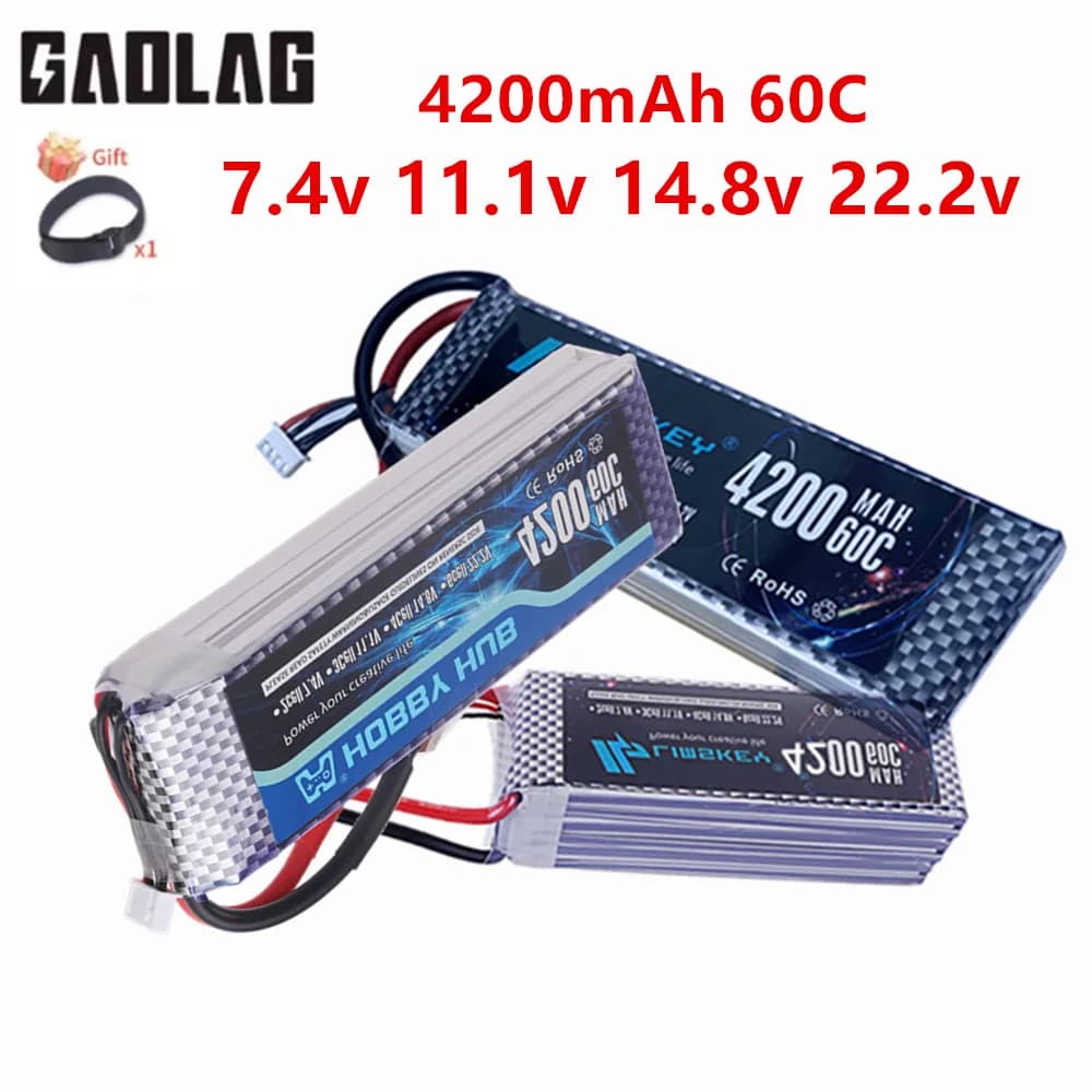 Batteria Lipo 2S/3S/4S/6S/7.4V/11.1V/14.8V/22.2V/4200mAh per Auto RC, Droni FPV, Barche, Elicotteri 60C MAX 80C