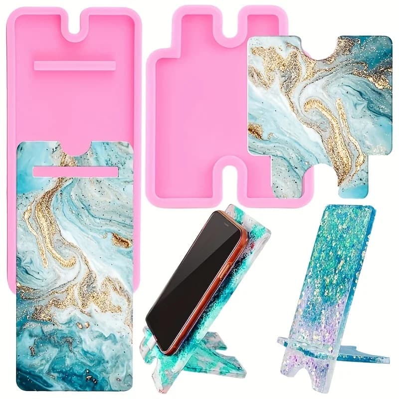 1 set di stampi in silicone per supporti per telefoni e stampi per colata in resina, utilizzati per realizzare supporti per telefoni; stampi in silicone per creazioni fai-da-te di supporti per telefoni.