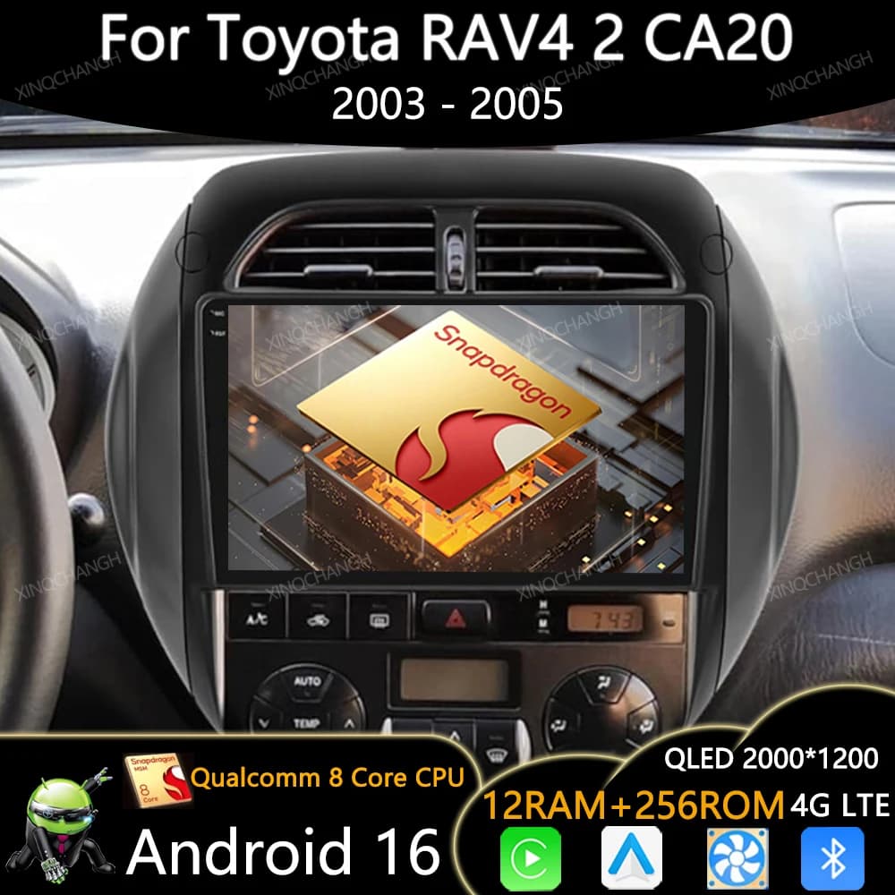 Android 16 Car Radio For Toyota RAV4 2 CA20 CA20W XA20 2003 - 2005 BT Head Unit Carplay Auto Qualcomm Multimedia Video Player