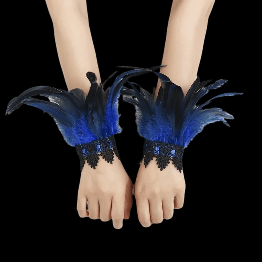New Black Lace Fluffy Feather Wrist Cuffs Lightweight Adjustable Halloween Arm Cuff Gloves Gothic Chic Wristband Themed Party