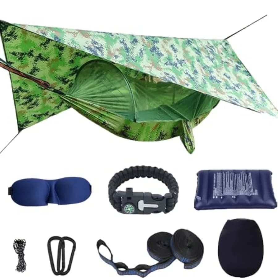 Amaca da campeggio con zanzariera e telo antipioggia - Amaca da viaggio con rete anti-insetti - Tenda amaca per escursioni all'aperto, backpacking e viaggi