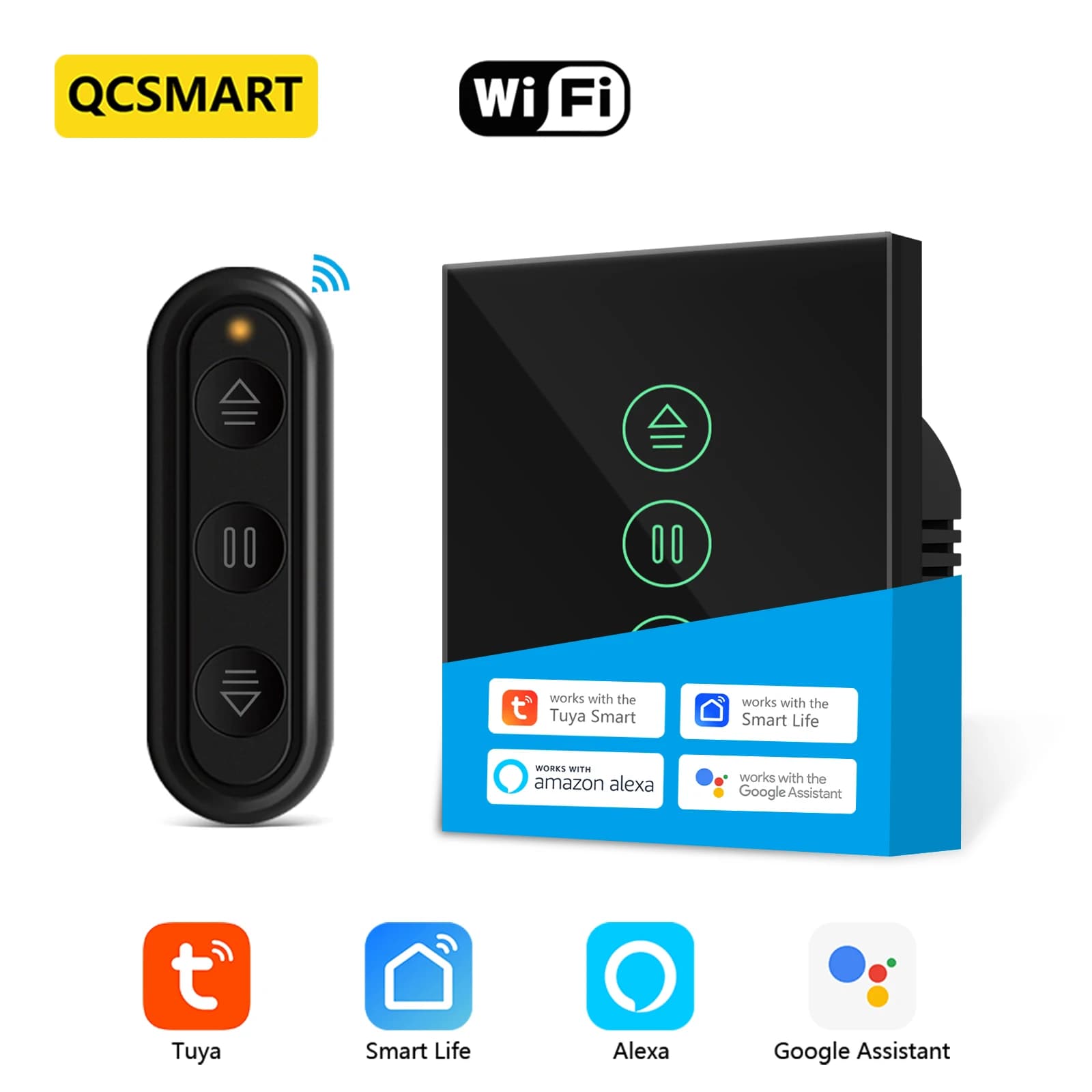 QCSMART Tuya Smart Life Tent for shutter Remote control with black percentage timer Works with Google Home Alexa