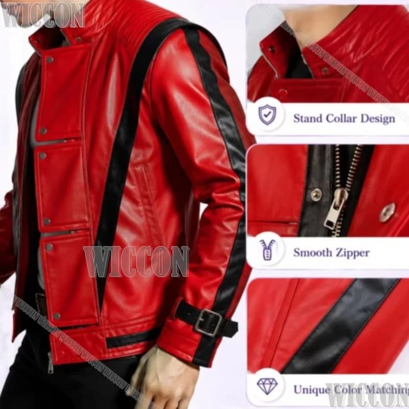 Michael Jackson Thriller Scary Cosplay Red Leather Jacket Women Men Adults Dress For Halloween Christmas Navidad Carnaval Event