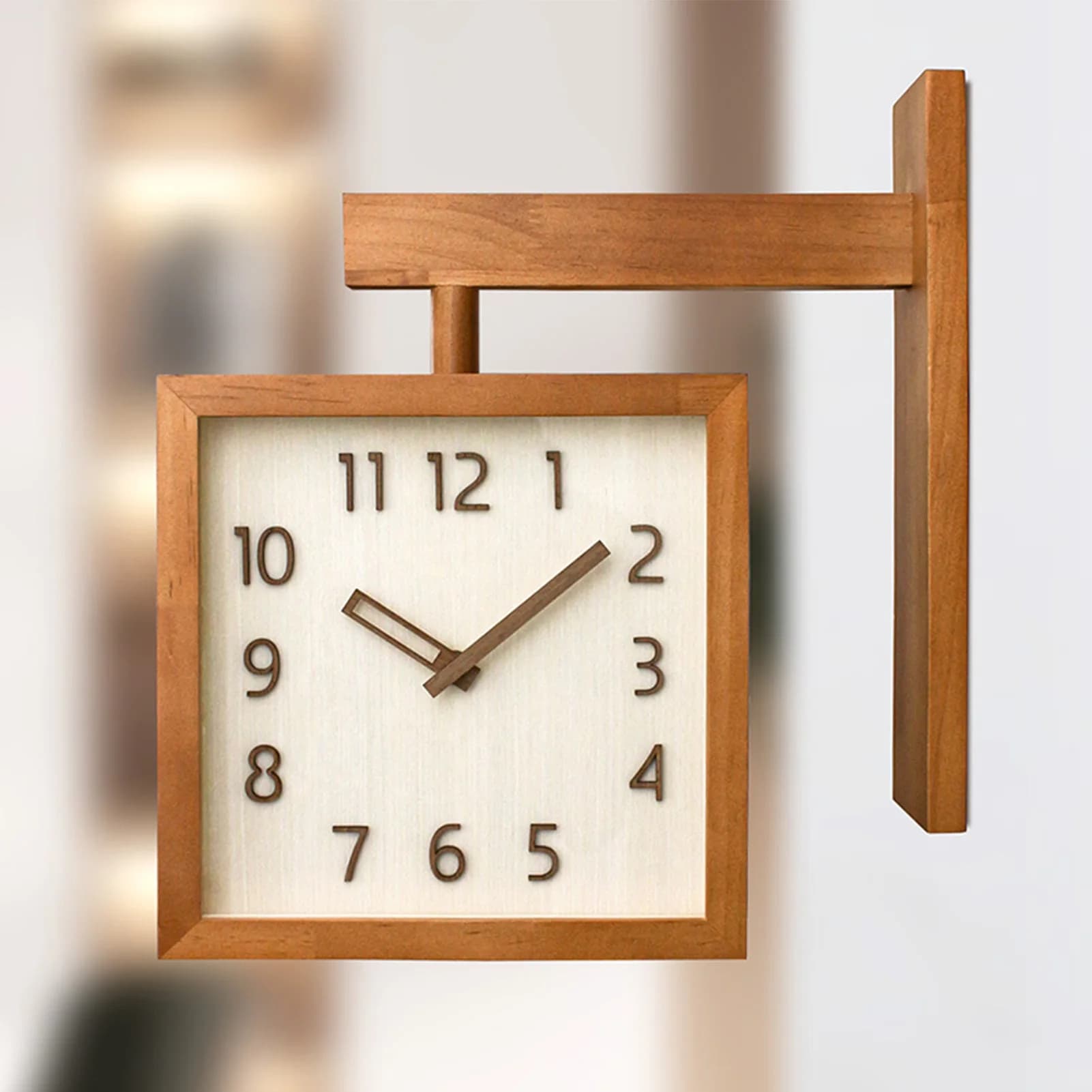 Corner clock Two-sided wooden decorative wall clock silently powered by battery for the living room