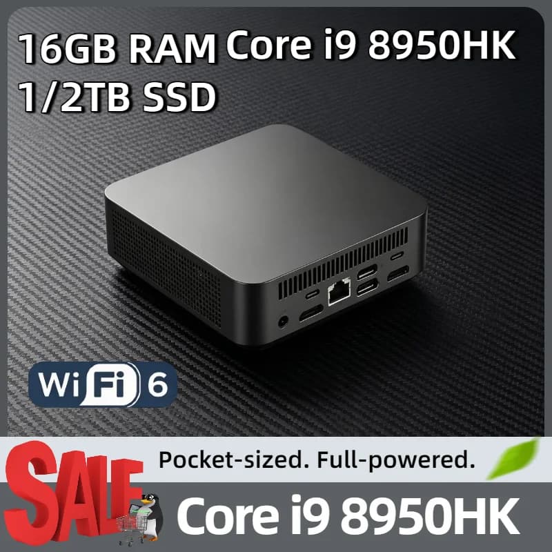 Mini PC Intel Core i9 8950HK 6 Core 12 Thread Windows 11 Pro 16GB DDR4 1TB 2TB M.2 NVMe SSD WiFi 6 BT5.2 4K HD