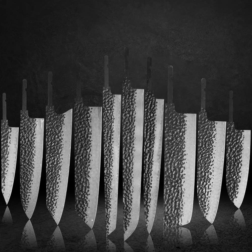 TURWHO Japanese Chef's knife with Lama Grezza for Fai-da-te, in Steel Damascus Forged VG10, Set of Craft Kitchen Knives, Tools for Hand-Free Realization