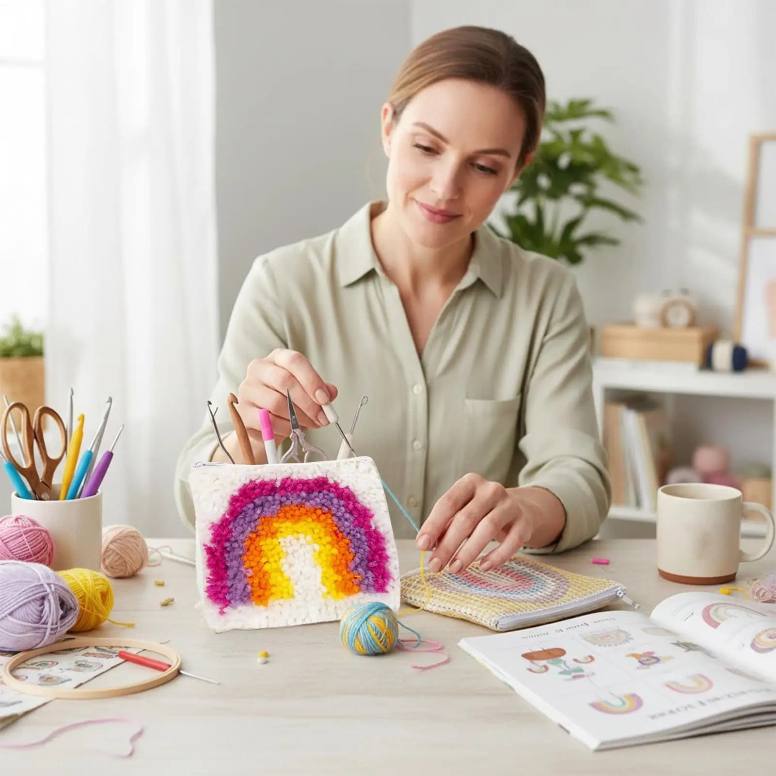 Kit Uncinetto a Uncino per Principianti, Kit Fai-da-te per Borsa Portamatite, Accessori per Progetti a Uncino per Bambini, Adolescenti e Adulti Principianti