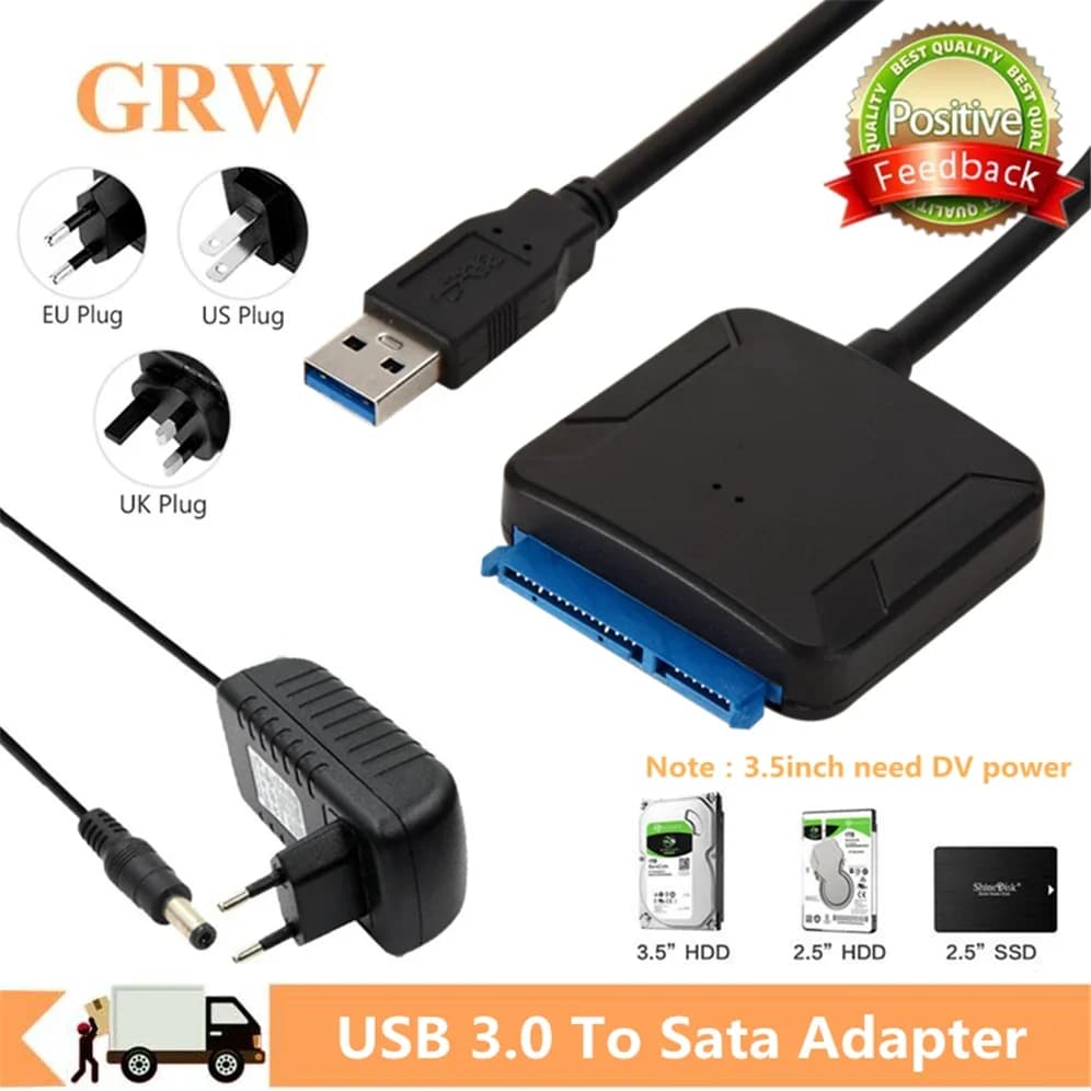Grwibeou Cavo USB 3.0 a SATA Cavi convertitori adattatore Sata III a USB Supporto disco rigido adattatore HDD SSD esterno da 2,5/3,5 pollici