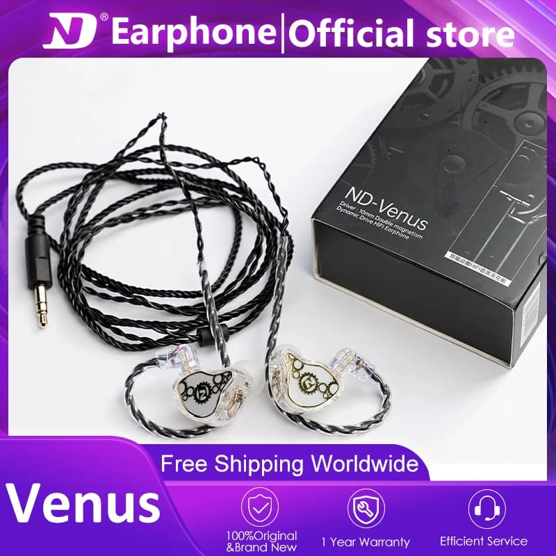 ND-Venus Wired Earphone with Microphone HiFi Music Monitor Bass Headphones Noise Cancelling Headset For Sport Gaming Earbuds