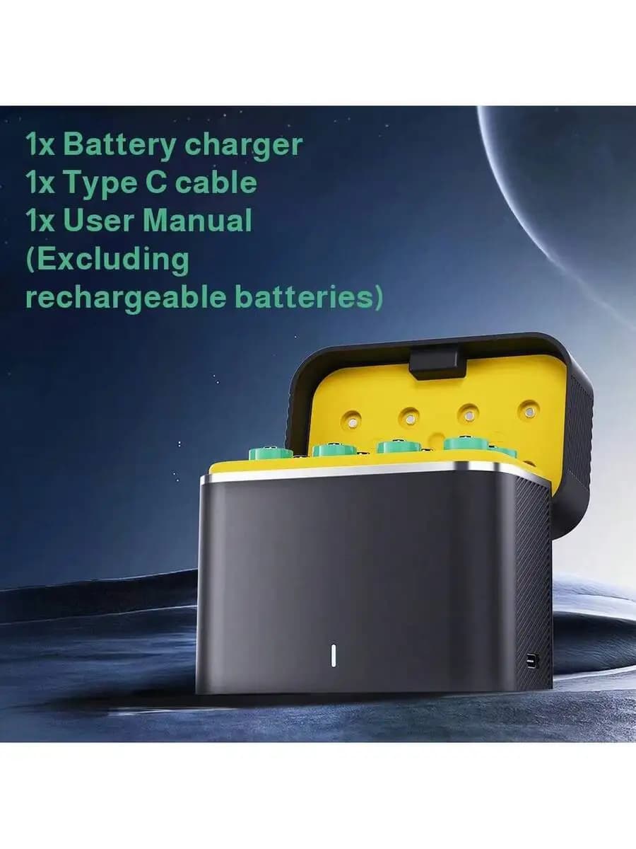 Caricabatterie AA a 8 Slot con Ricarica Rapida Type-C 15W, Canali Indipendenti, Scatola di Ricarica Intelligente
