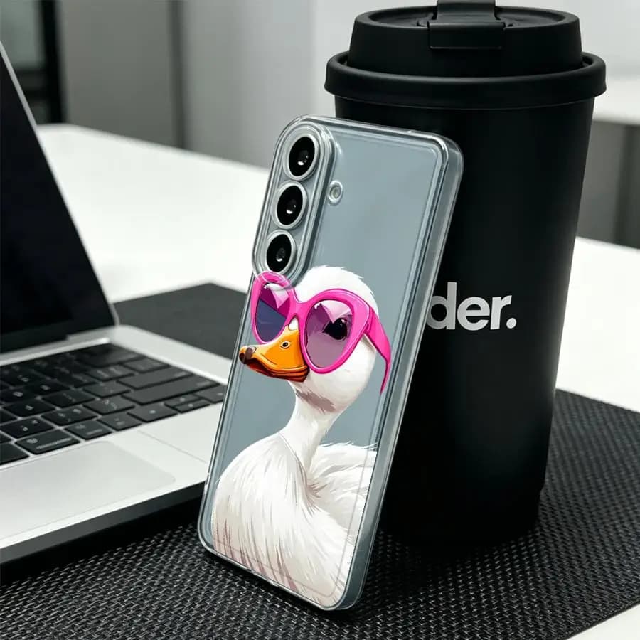 Cover per Telefono con Stampa Anatra con Occhiali da Sole Rosa per Samsung Galaxy A54 A15 A14 A16 A36 A27 A26 A24 A55 A23 A52 A31 A33 A52 A56