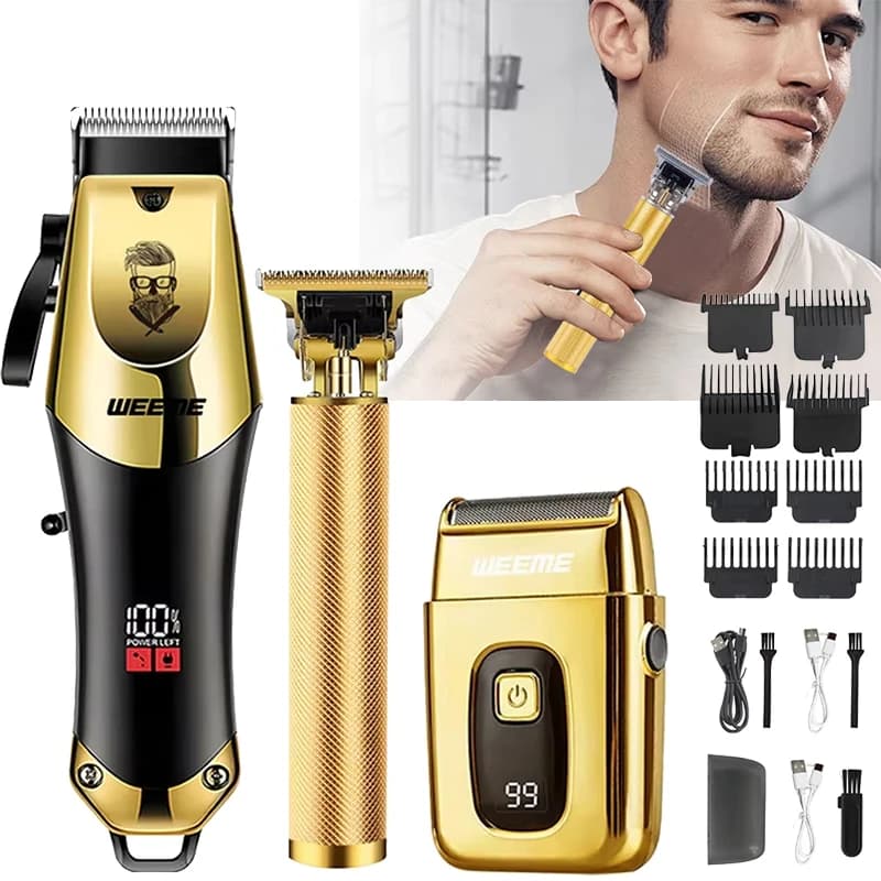 3-in-1 USB Rechargeable Men's Vintage T9 Barber Kit/Wireless Hair Clipper/Beard Trimmer For Home/Salon Perfect Gift for Men