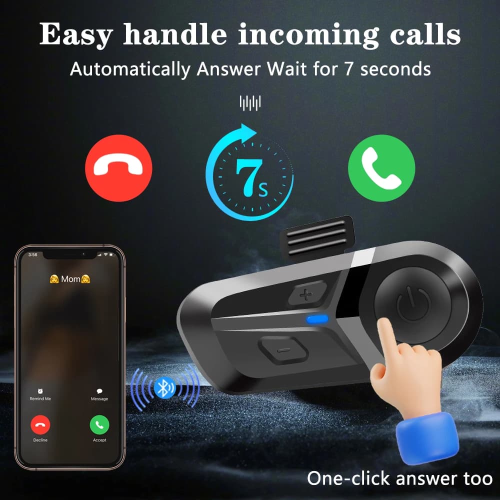 Auricolare per casco da motociclista Bluetooth 5.3 Auricolare per telefono con chiamata in vivavoce wireless impermeabile Lettore musicale per casco da moto
