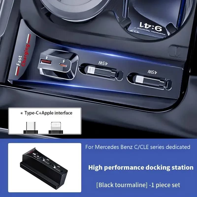 Caricatore Rapido 130W per Mercedes Classe C W214 CLE 2022-2025, Splitter Accendisigari, Stazione di Ricarica USB