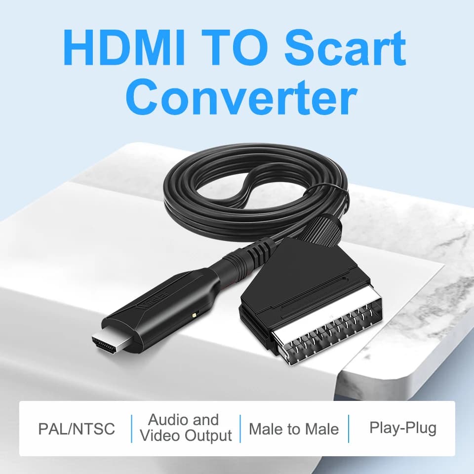 1080P SCART A HDMI 1080P Luxury Video Audio Converter AV Signal HDMI to SCART HDMI Adapter HD TV DVD receiver with USB power cable