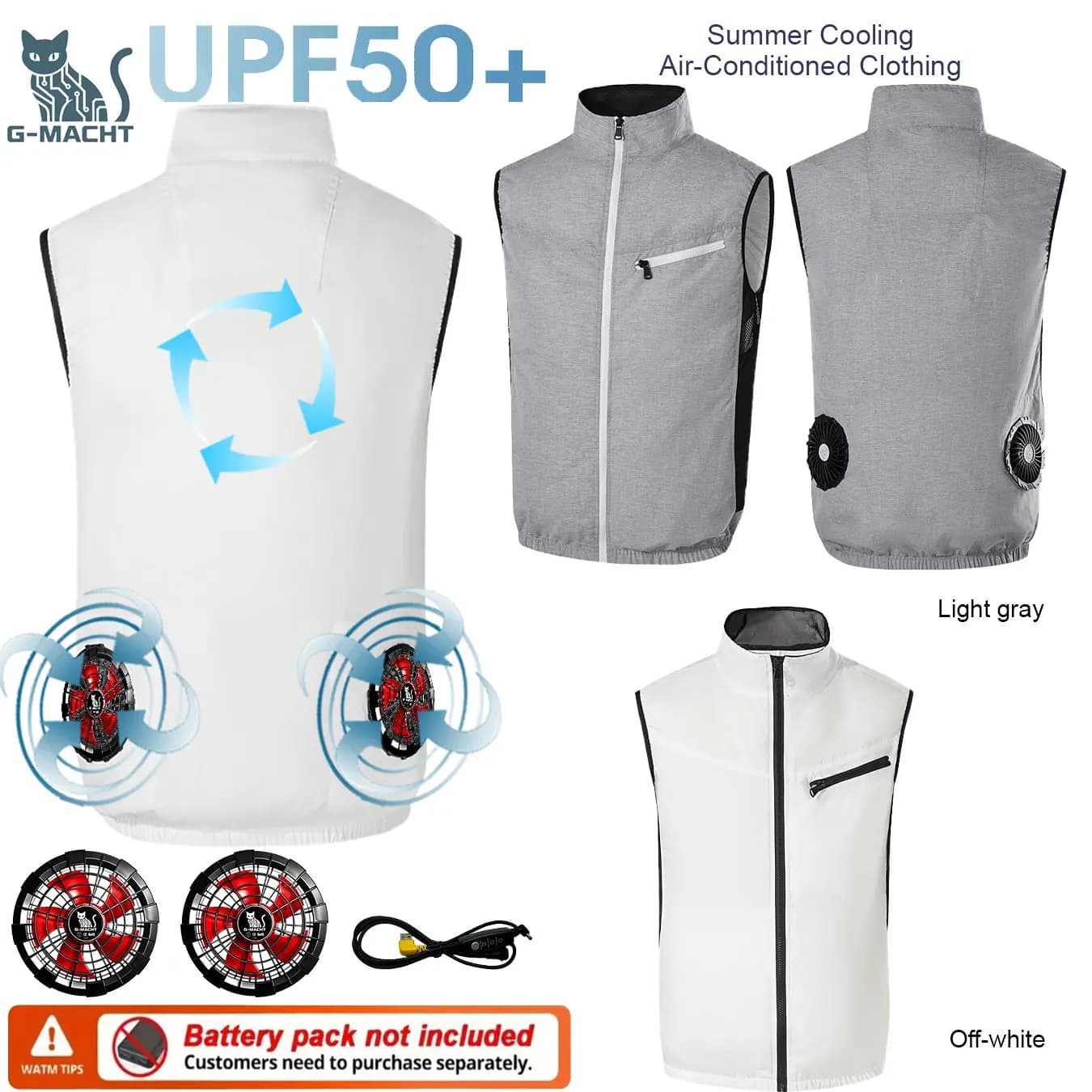 G-MACHT Nuovo Gilet Refrigerante USB 12V/5V da Uomo con Ventilatore, per Pesca e Lavoro all'Aperto, Senza Alimentazione Elettrica