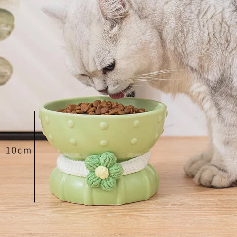 Ciotola per cani e gatti, ciotole per acqua potabile in ceramica, protezione per il collo con apertura piatta antiribaltamento, articoli per animali domestici a forma di cactus, 1 pezzo