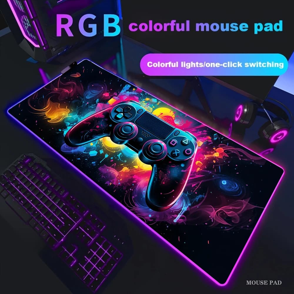 Gamepad RGB Tappetino per mouse grande Gamer Retroilluminazione a LED Giocatori luminosi Tappetini per tastiera in gomma antiscivolo XL E-sports Laptop Tappetino da scrivania