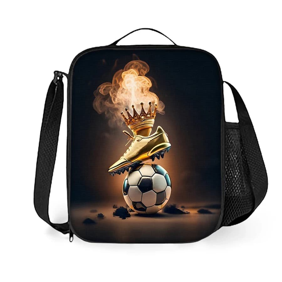 Borsa termica per il pranzo con tracolla di grande capacità con motivo a pallone da calcio per ragazzi/ragazze, bambini, migliori regali, borsa per il pranzo con cartoni animati 2D