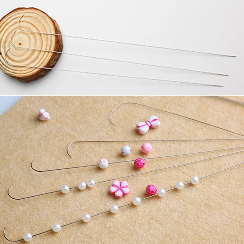 3 pezzi gancio curvo in acciaio inossidabile aghi per perline sottile filatore di perline aghi per occhi grandi gioielli per cucire braccialetto per collana artigianale