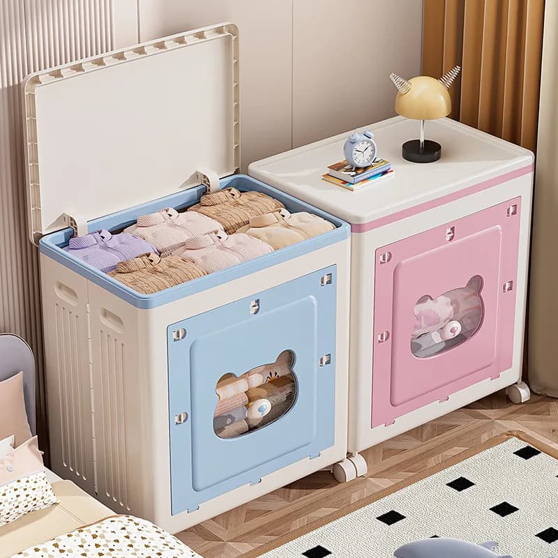 Large Plastic Storage Box with Lid & Wheels Foldable Organizer for Closet, Blanket & Seasonal Clothing Space Saving Storage Bin
