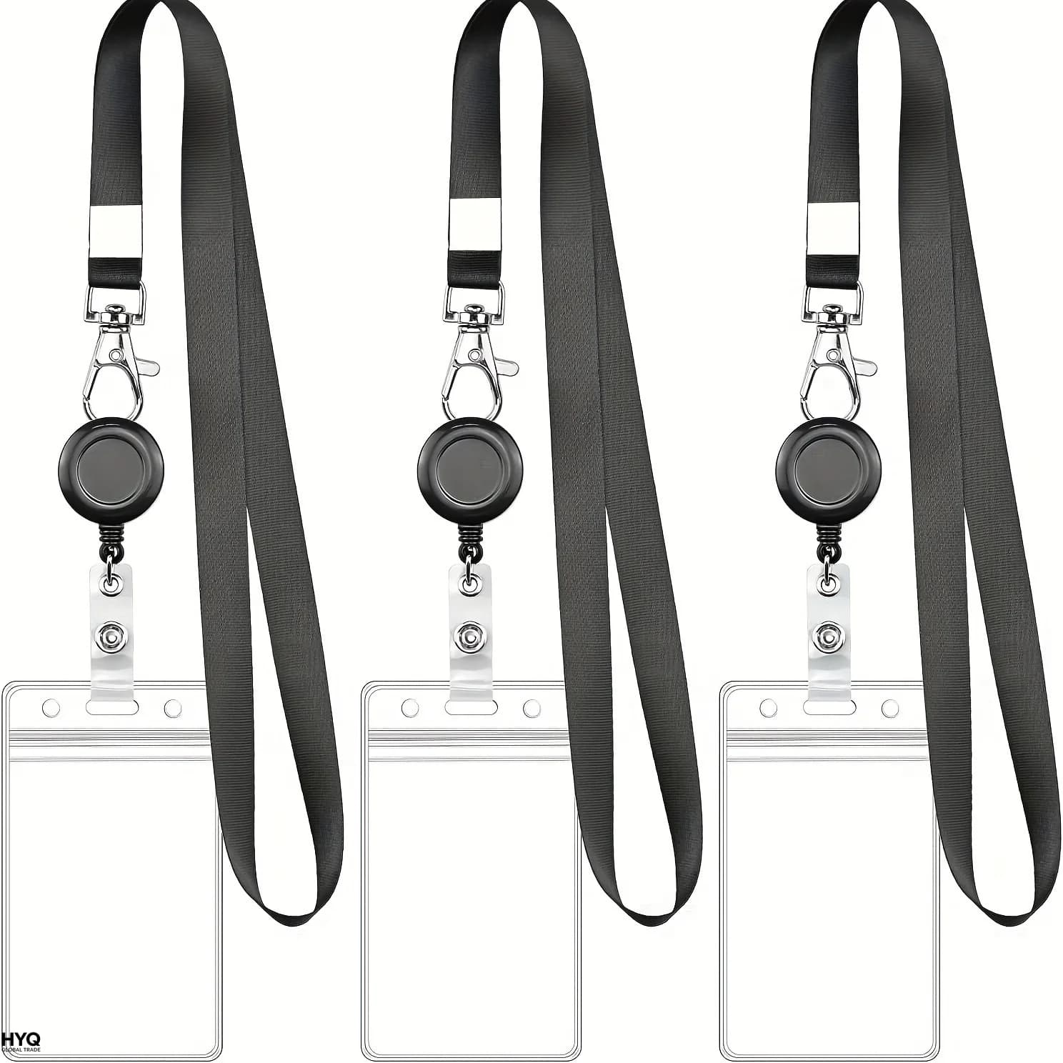 Black Retractable Badge Door Set with Moschettone and PVC Weaving Door Waterproof, Resistant Corset, for Badge Identification and Name Plates