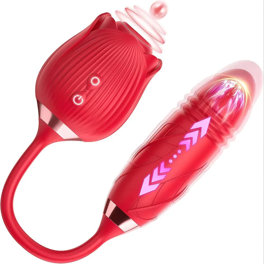 Vibratore Telescopico a Rosa per Donne, Giocattolo Sessuale con Funzione di Suzione Clitoridea, Dildo per Punto G, Succhiatore per Capezzoli, Massaggiatore Vaginale, Giocattolo Erotico per Adulti