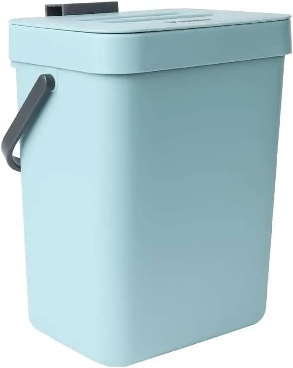 Cestino per Rifiuti da 5L con Coperchio, da Appendere Sotto il Lavello della Cucina, nel Bagno o nell'Ufficio, Cestino Blu in Plastica