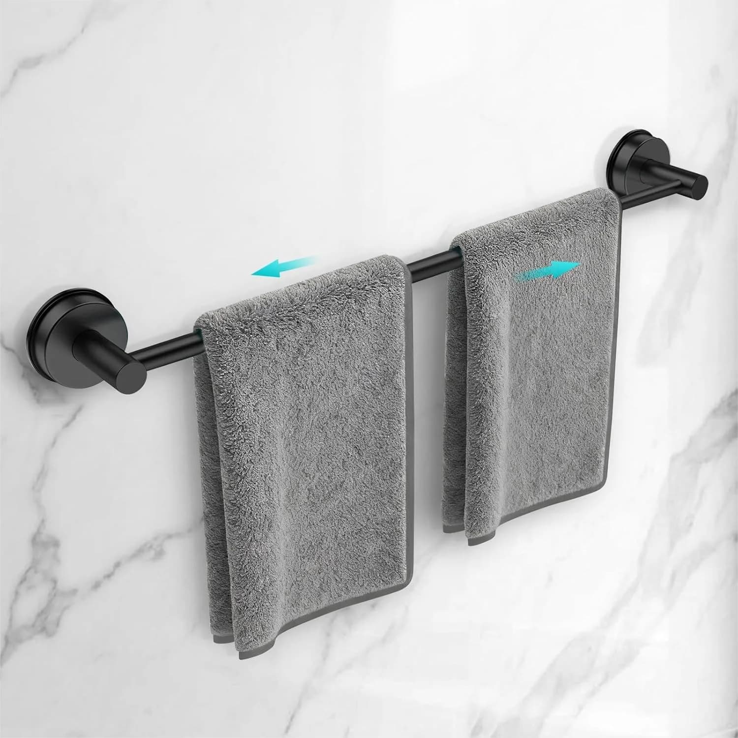 Portasciugamani Regolabile con Ventosa 14.6-24 Pollici per Parete del Bagno, Porta Asciugamani in Acciaio Inossidabile per Doccia, Nero Opaco