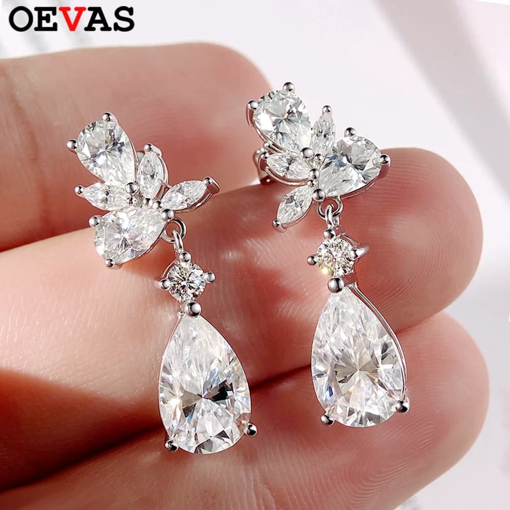 Oevas 8.8 Carat Pear Shape Moissanite Earrings for Women 100% S925 Silver Certified Drop Shape Wedding Jewelry
