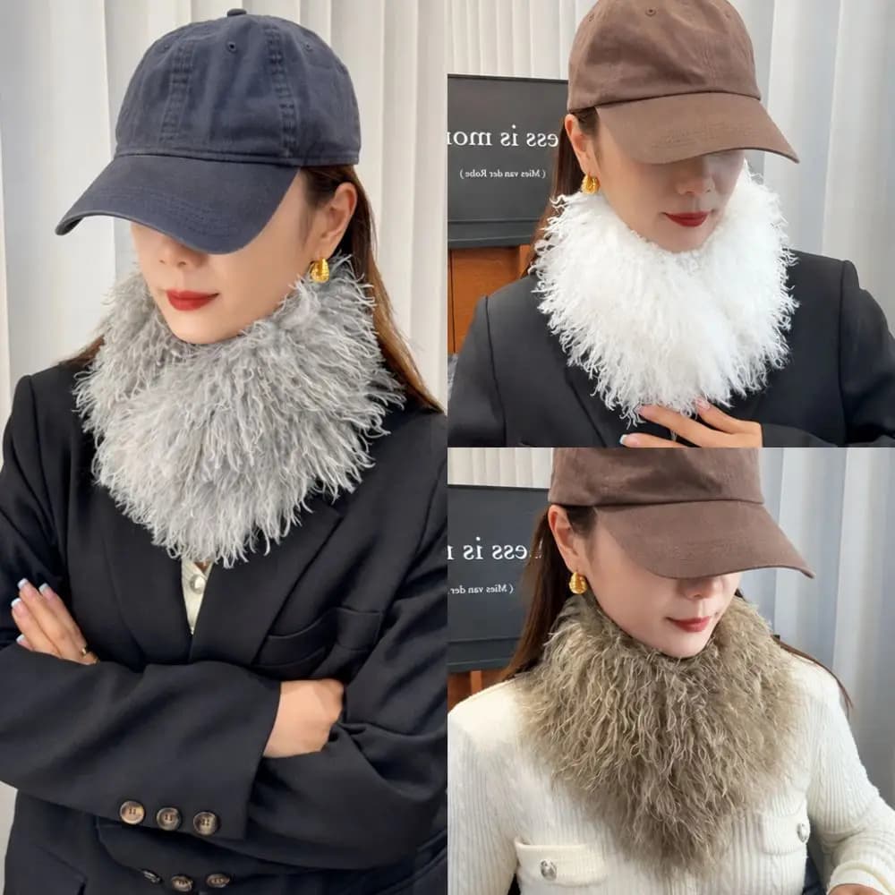 Cute Winter Warm Faux Fur Collar Scarf Magnetic Attraction Windproof Neck Warmer Fluffy Soft Loop Scarves for Home Office