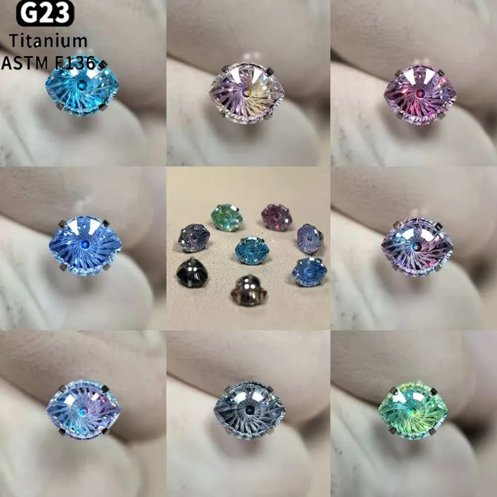 Orecchini a perno in titanio F136 con occhio di Allah, 16G, con zirconia cubica 5A, a vite, per cartilagine, labbro, piercing, gioielli