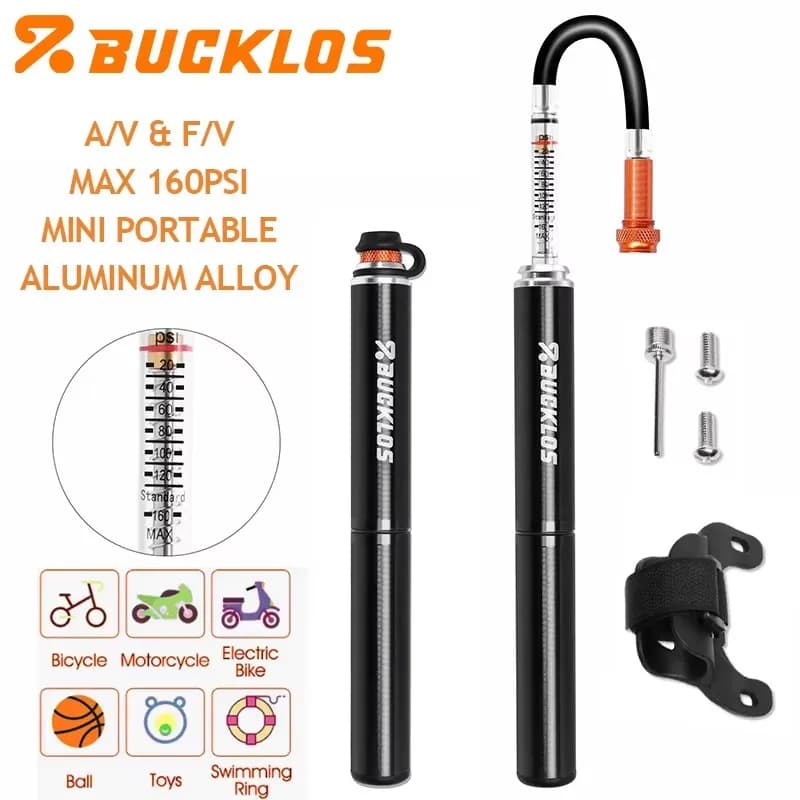Pompa d'Aria Portatile BUCKLOS Mini per Biciclette, Gonfiatore Pneumatici 160PSI in Lega di Alluminio, Pompa Elettrica per Bici e Palloni
