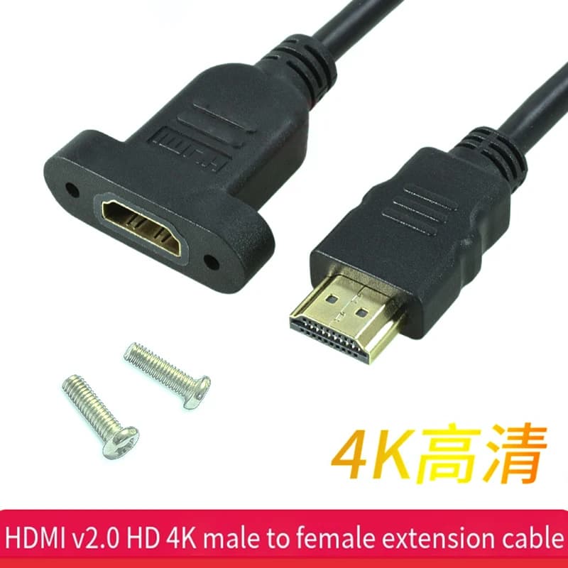 HDMI 2.0 4K extension cable, 19+1 gold plated core with screw hole, male to female braided cable for stable signal transmission