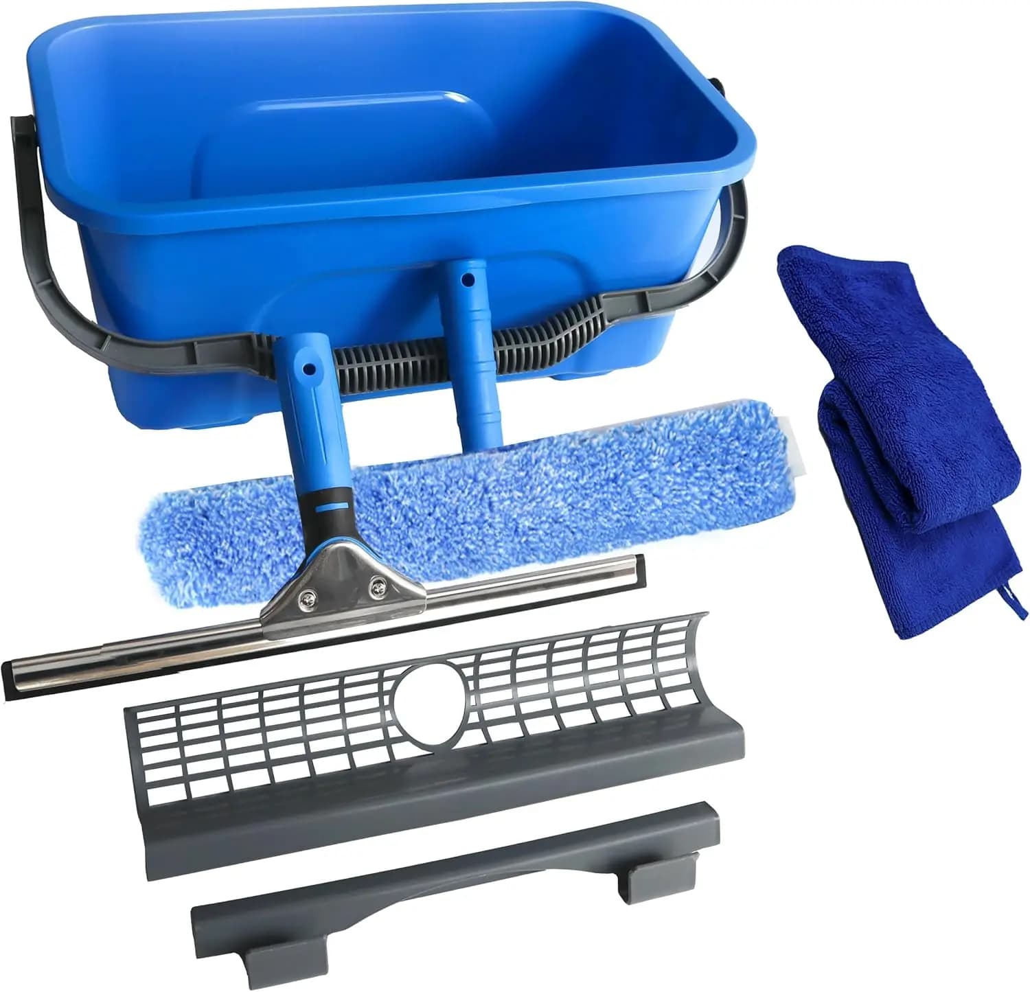 Kit Tergivetro con Supporto, Secchio e Spugna in Microfibra per Bagno, Doccia, Specchi, Piastrelle