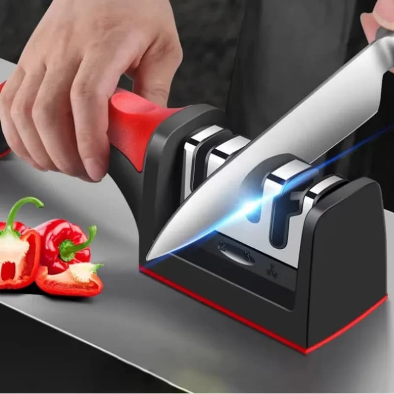 Kitchen 4Segment Knife Sharpener Household Multi-Functional Hand-Held Three-Purpose Black Sharpening Stone