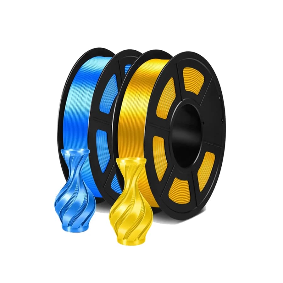 3D printer filament set, silk PLA filament r, 1.75 mm, dimensional accuracy +/- 0.02 mm, 250 g per roll, gold + blue