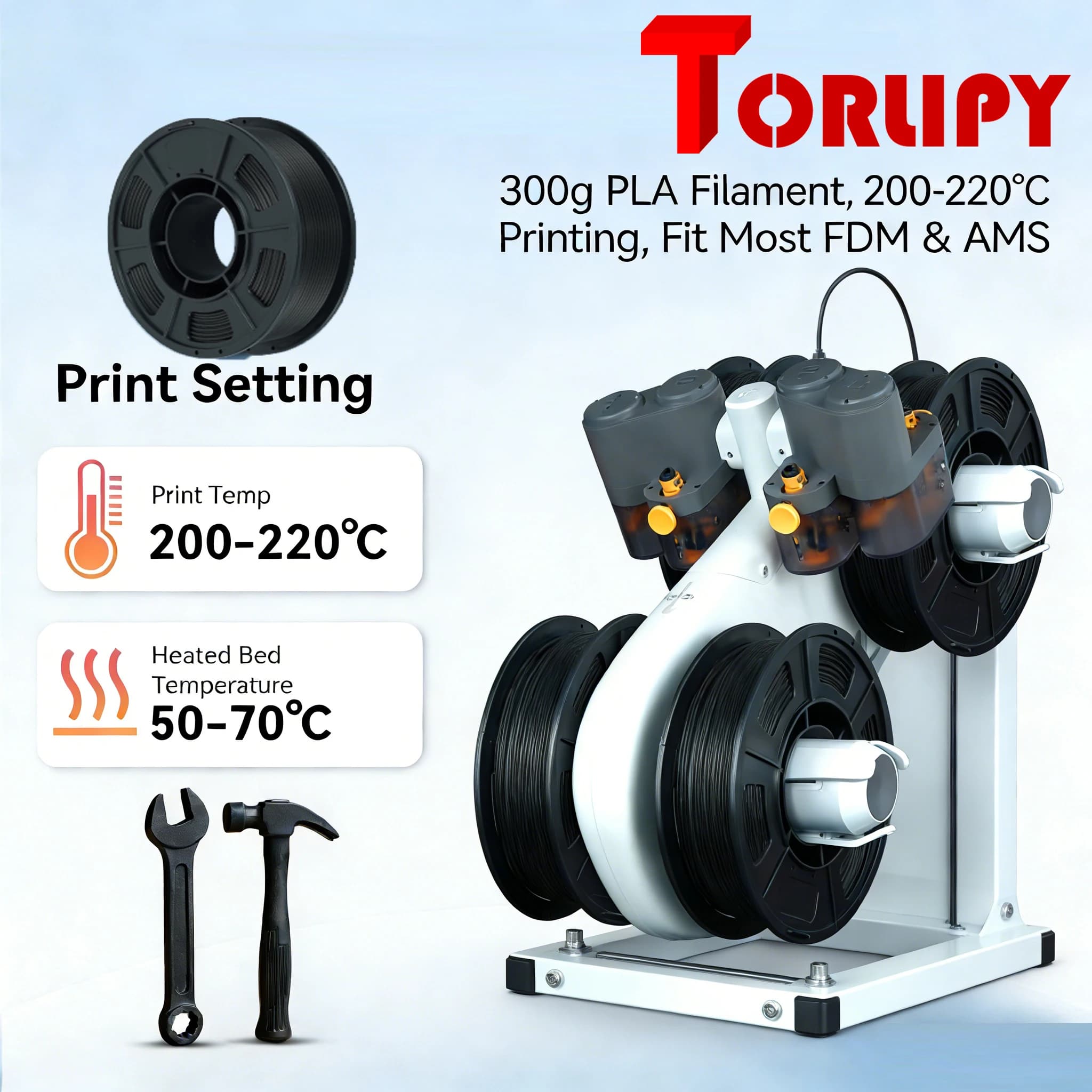 PLA Filament Opaco Black Improved for 3D Printer 1.75mm Coil Screwed Sorted 200-220g °C 3D Printer at Variable Temperature, Compatible with AMS Printers and FDM