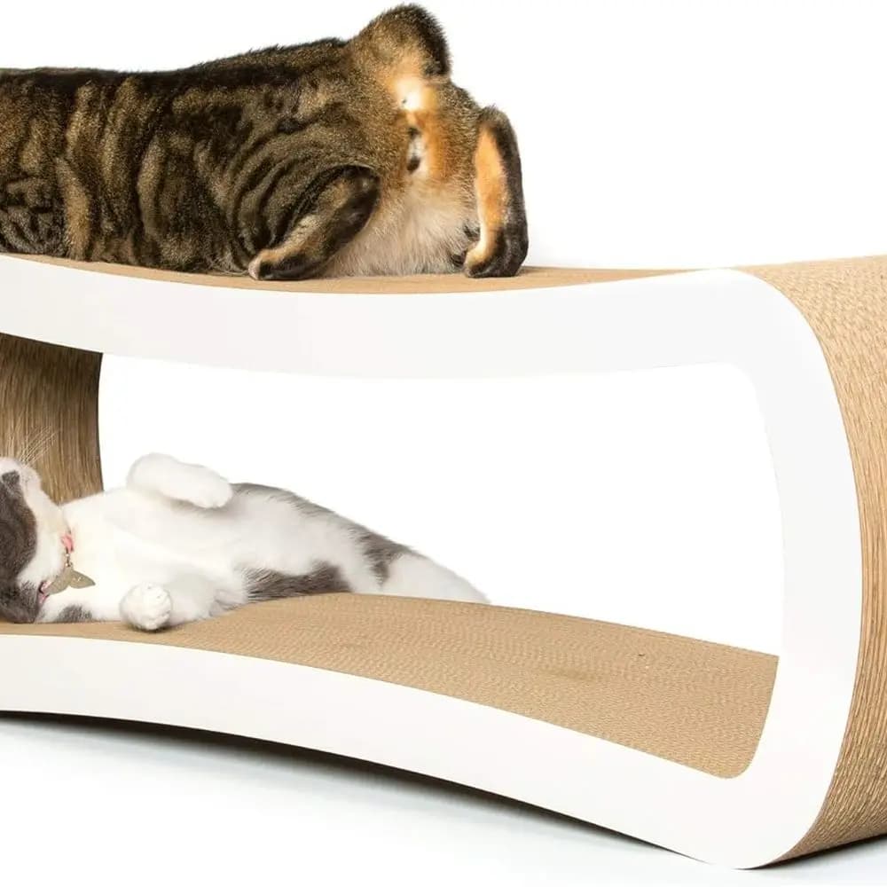 Jumbo Scratcher Lounge per gatti, bianco. 39 x 11 x 14 pollici 4 superfici da grattare in cartone e 2 livelli, graffio, gioco, pesce persico e nascosto