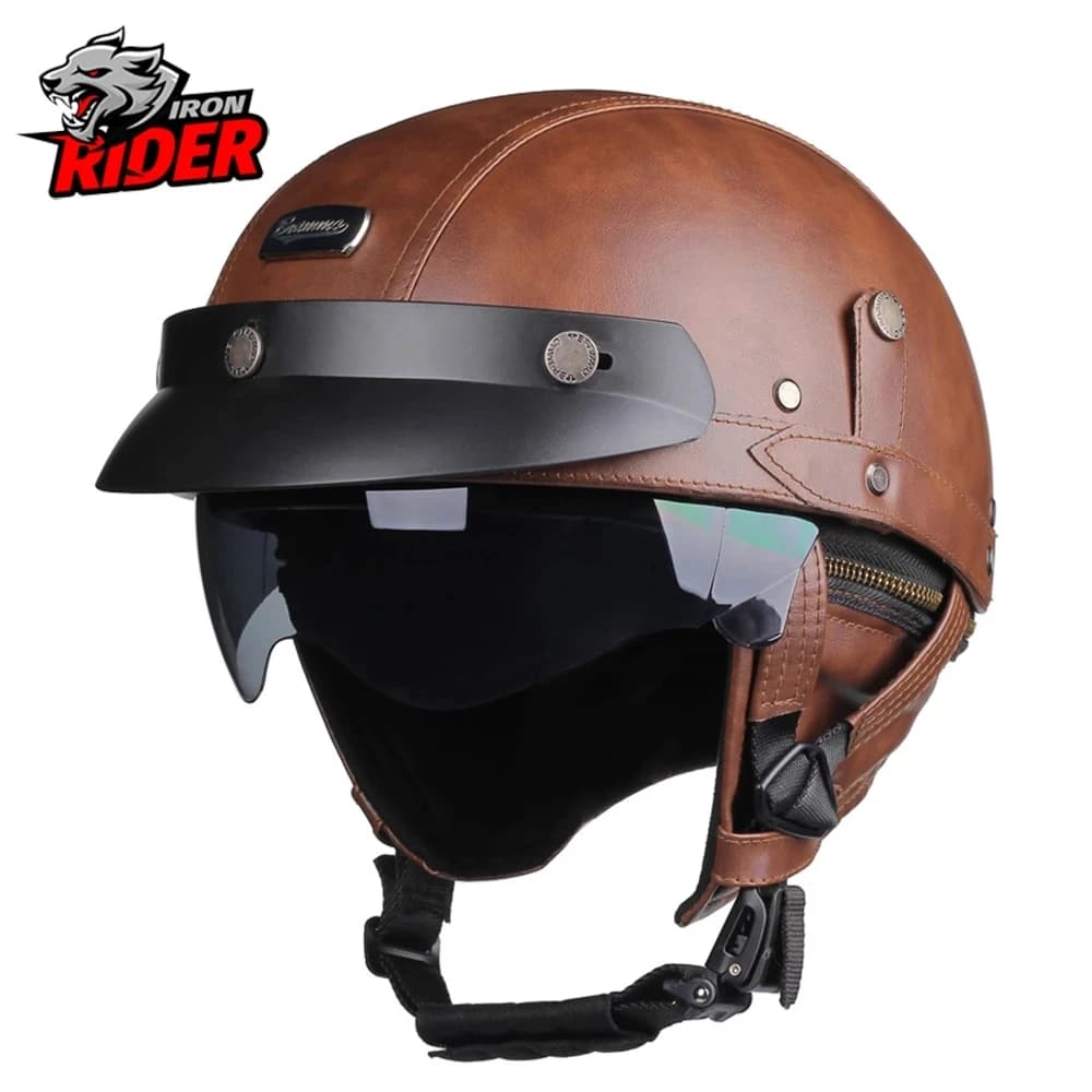 Helm Summer Motorcycle helmet half skin PU Retro Moto Helm Moto Bike helmets Motocross with for man woman Helmet DOT
