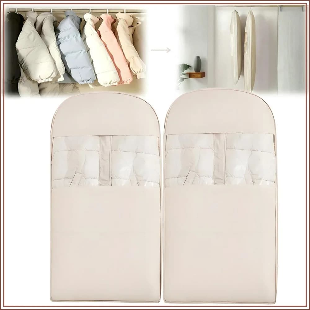 Space Saving Hanging Garment Bag with Self Compression Zipper, New Update Clothes Storage Organizer, Dust Cover for Down Coat Suit Dress Jacket, XL, 2PCS