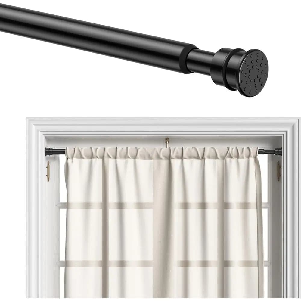 Curtain Rods No Drilling or Windows 28 to 48 Inches, 1/2 Inch Diameter Drapery Rod, Curtain Rods or Windows No Drilling, Black 1