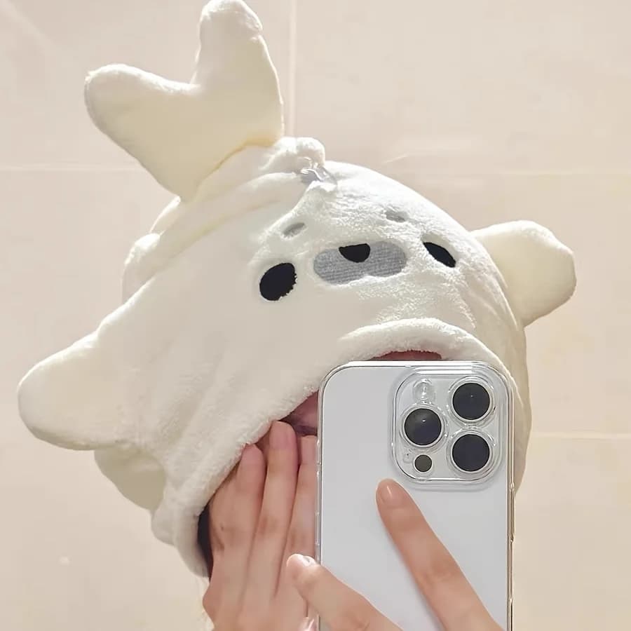Pleasant Foca-shaped Hair Dryer, in Super Coral Apples Rapid Drying Absorbent, Anti-loss Hair Towel, Hat/Scratch for Home Use