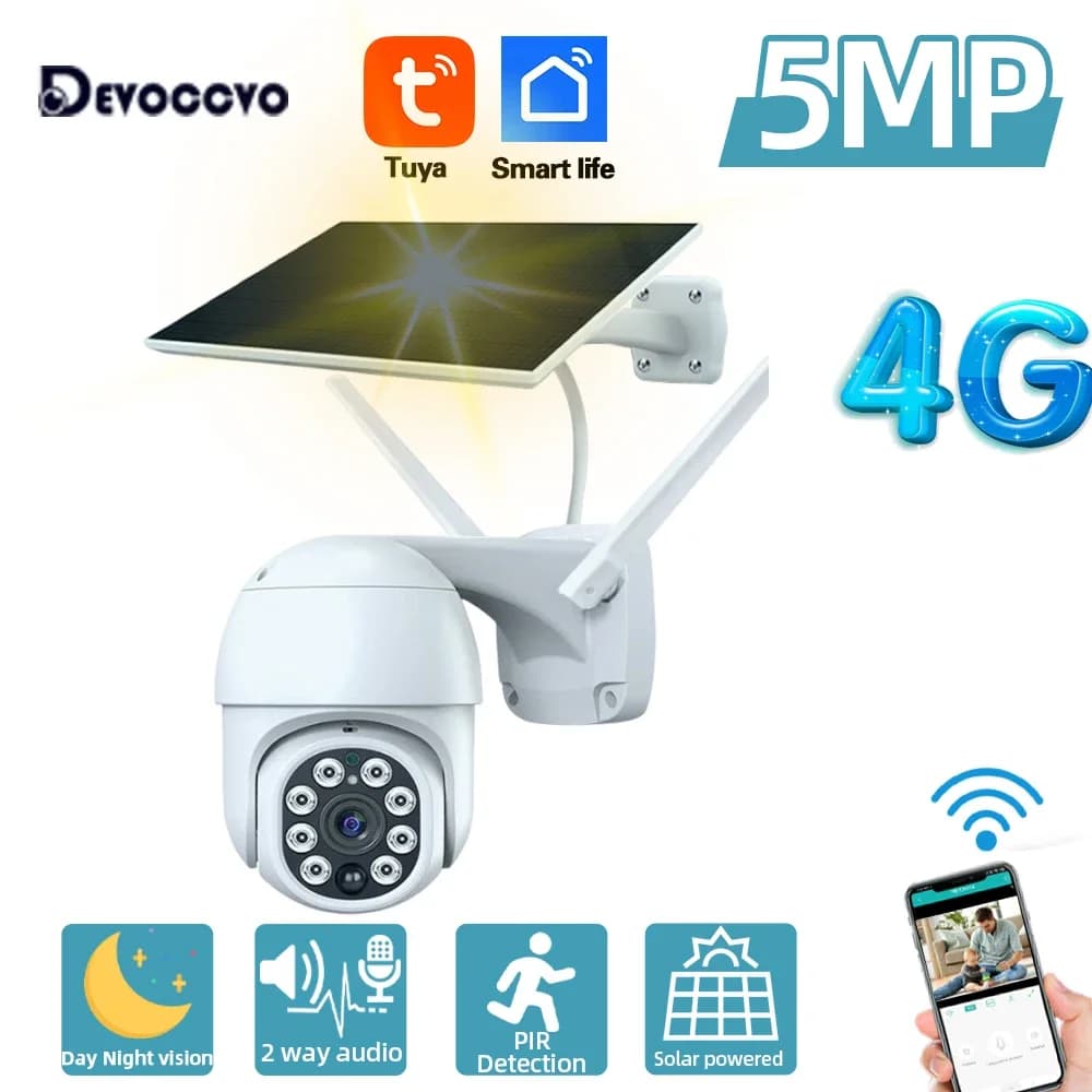 Tuya 5MP Batteria Solare 4G Sim Card Wireless PTZ Telecamera di Sicurezza Esterna Auto tracking Wifi CCTV Telecamera di Sorveglianza Vita Intelligente
