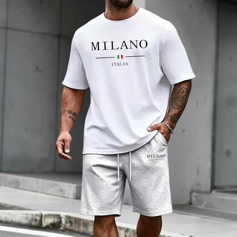 Completo Sportivo da Uomo: T-shirt a Maniche Corte e Pantaloncini Sportivi - Collezione Estate 2026 Moda Italia - Outfit Casual per Casa, Esterno e Sport Quotidiani