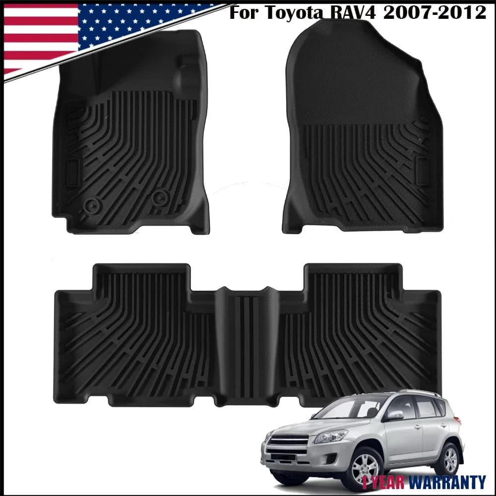 3PCS High Quality Car Floor Mat Front Rear Automotive Carpet Floor Mats For Toyota RAV4 2007-2012 All-Weather Waterproof Dirt Heavy Duty Car Mats Flexible Floor Liners