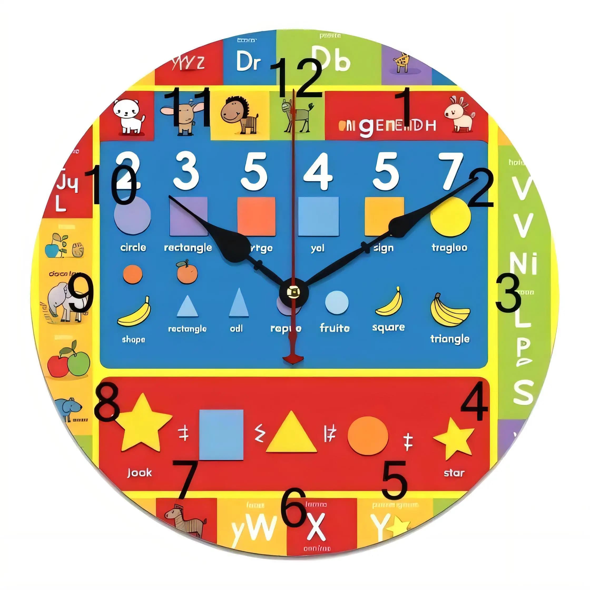 Educational Kids Wall Clock Shape Letters Numbers Time Teaching Tool Colorful Home Decor