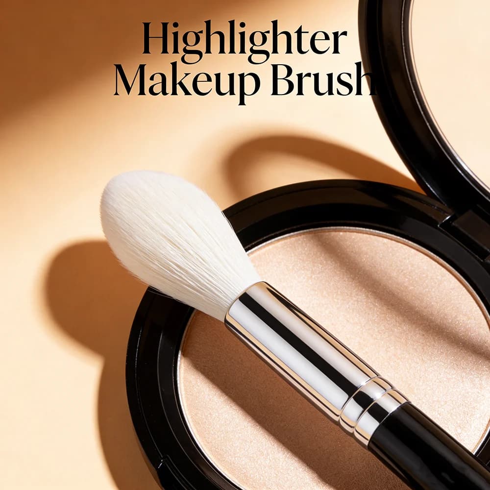 Pennello Sfumato per Illuminante, Fard e Contouring - Strumento per il Trucco in Pelo di Capra 100% Naturale, a Punta Affusolata