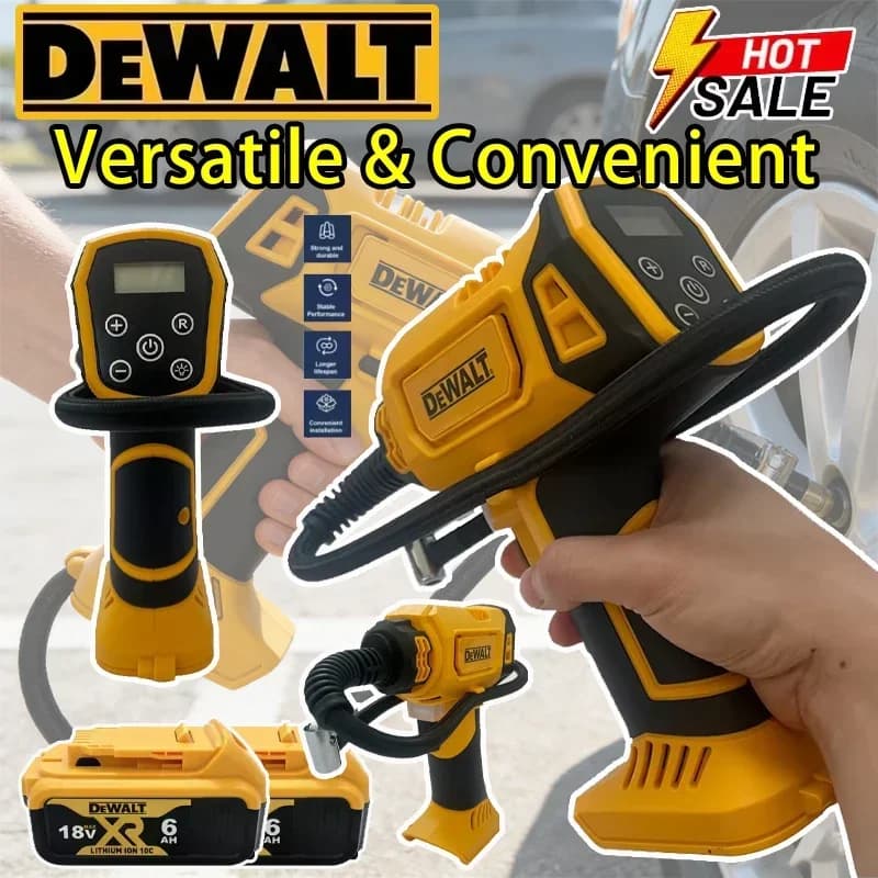 Compressore d'Aria DEWALT, Gonfiatore Automatico per Pneumatici, Pompa Elettrica Senza Fili con Manometro Digitale per Auto e Biciclette, Compatibile con Batteria 18V